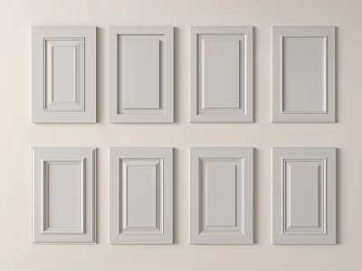Eight Different Styles White Flush Door Panels Neatly Arranged on Light Background 3d model