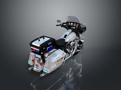 White LAPD Police Motorcycle With Blue Red Emergency Lights And Equipment Storage 3d model