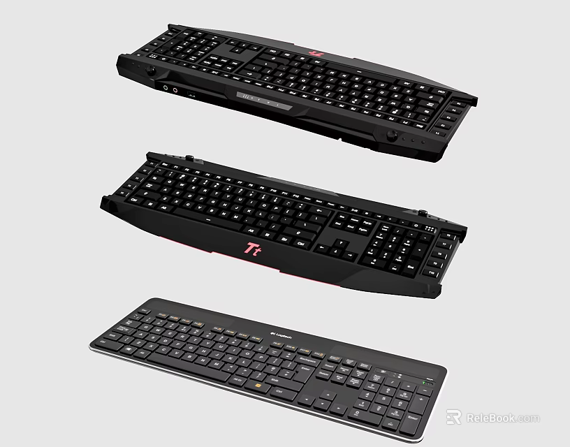 Three Different Computer Keyboards Featuring Gaming Style Design and Modern Key Layouts 3d model 