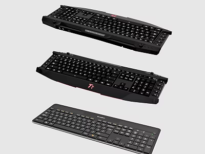 Three Different Computer Keyboards Featuring Gaming Style Design and Modern Key Layouts 3d model