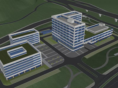 Modern Office Building Complex With Green Landscaping Parking And Road Network 3d model