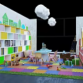 Kindergarten Classroom With Colorful Bookshelves Tables Pastel Chairs Colorful Floor Mats And Toys For Kids