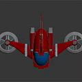 Red Futuristic Spacecraft With Blue Cockpit And Circular Thrusters For Cosmic Exploration Missions