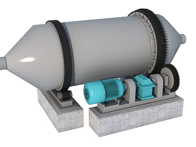 Industrial Ball Mill Equipment with Rotating Drum Blue Motor Gears and Stable Base 3d model