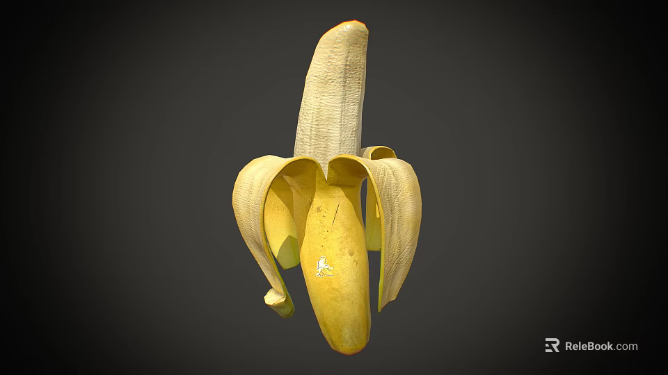 Fresh Ripe Yellow Peeled Banana Showing Soft Inner Flesh Ready to Eat 3d model 