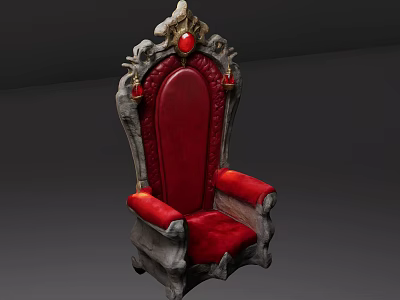 Ornate Red Throne With Carved Armrests And Red Gemstone Decorations 3d model
