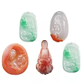 Natural Colorful Jade Carved Pendants With Lotus Figure Dragon Designs