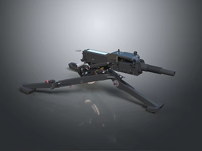 Black Tactical Machine Gun Weapon With Tripod Mount And Metal Structure 3d model