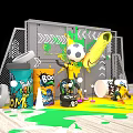 Vibrant Soccer Setup With Ball Yellow Sneaker Gatorade And Paint Splashes On Floor