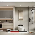 Modern Minimalist Bathroom Interior With Backlit Mirror Vanity Smart Toilet And Glass Shower Enclosure