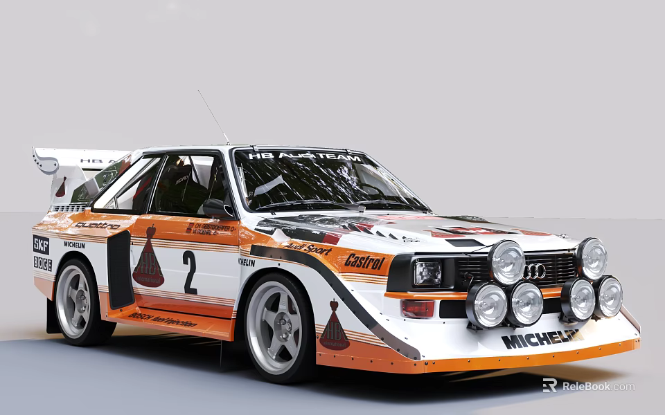Audi Rally Car With Racing Livery Number 2 And Additional Lights 3d model 