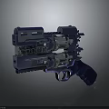 Mechanical Double Barrel Revolver With Metal Construction And Futuristic Tactical Design