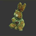 Stuffed Rabbit Doll With Brown Ears Light Green Sweater Red Heart Pattern And Yellow Base