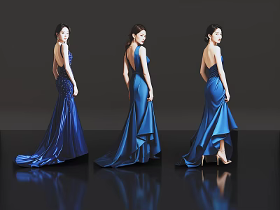2D modern character catwalk fashion model evening dress model fashion clothing show modern beauty 3d model