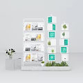 Modern White Multilayer Shelving Unit With Decorative Plants And Art Prints 3d model