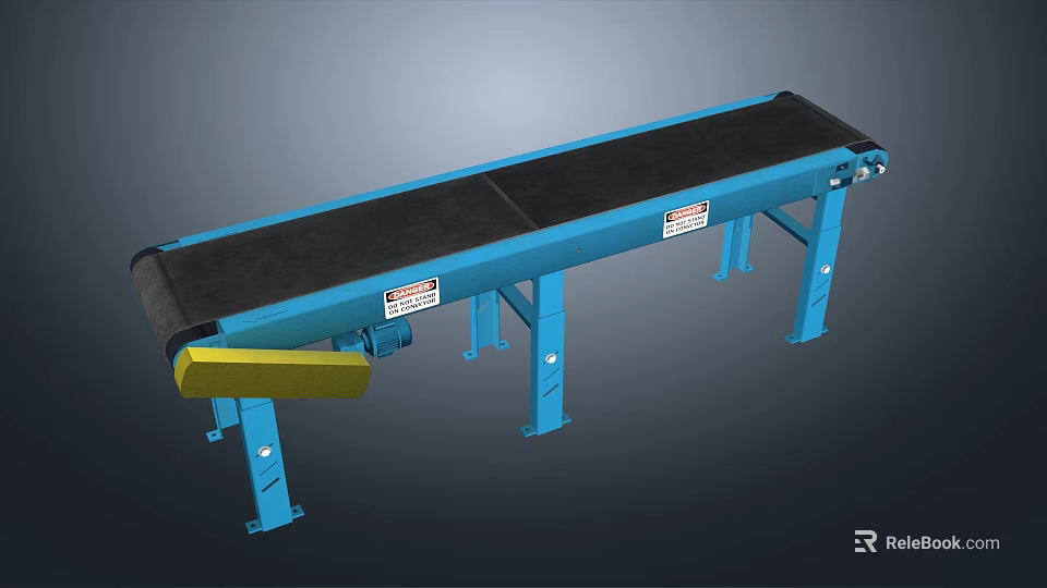 Industrial Blue Conveyor Belt with Black Surface Yellow Component Metal Frame for Material Transport 3d model 