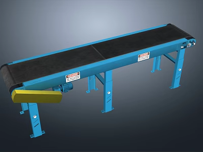 Industrial Blue Conveyor Belt with Black Surface Yellow Component Metal Frame for Material Transport 3d model