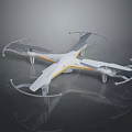 Sleek White Drone With Four Propellers Yellow Stripes And Support Brackets Design 3d model