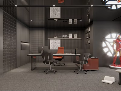 Modern Public Office Space With Office Desk Ergonomic Chairs Bookshelves And Decorative Art 3d model