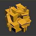 Modern Yellow Geometric Abstract Sculpture With Stacked Polyhedron Shapes And Reflective Surface
