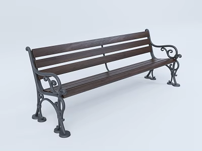 Outdoor Bench With Wooden Slats And Intricate Metal Armrests For Garden Use 3d model