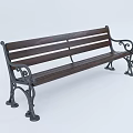 Outdoor Bench With Wooden Slats And Intricate Metal Armrests For Garden Use