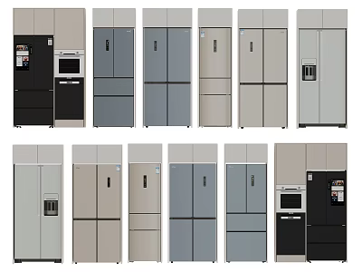 Multiple Refrigerator and Freezer Designs with Different Door Styles and Neutral Color Options 3d model
