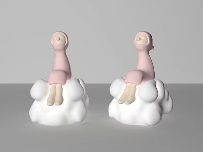 Pink Female Figures Sitting On White Clouds As Decorative Sculptures 3d model