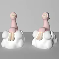 Pink Female Figures Sitting On White Clouds As Decorative Sculptures 3d model