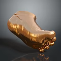 Golden Foot Sculpture With Shiny Metallic Texture On Dark Reflective Background