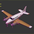 Small White and Yellow Airplane with Twin Propellers Windows Landing Gear on Dark Background