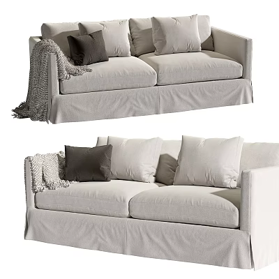 Light Colored Two Seater Sofa With Soft Pillows And Cozy Blanket Design 3d model