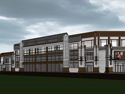 Modern Commercial Street Architecture With Glass Facade And Multi Story Design 3d model