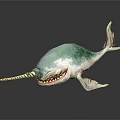 Narwhal Model With Blue Green And White Body Long Tusk Open Mouth Sharp Teeth