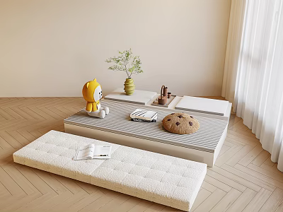 Cozy Living Room With Soft Cushion And Coffee Table Decor 3d model