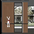 Modern Entryway Hallway Interior with Wooden Door Glass Partition and Rabbit Decor with Red Scarf