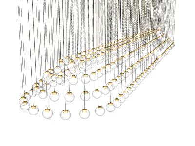Modern Golden Glass Ball Chandeliers Hanging In Rows For Interior Decoration 3d model