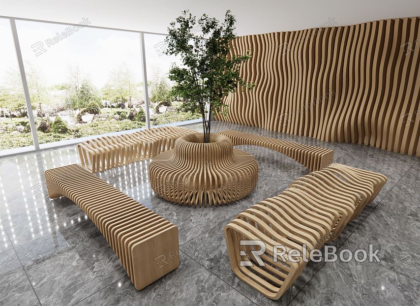 Modern Public Chair Solid Wood Seat Outdoor Seat Sofa model