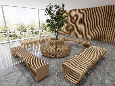 Modern Public Chair Solid Wood Seat Outdoor Seat Sofa model