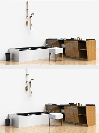Modern Bathtub Simple Log Shower 3d model