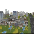 Aerial Planning Of Urban City With High Rise Buildings Streets And Greenery