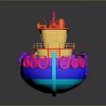 Vibrant 3D Model Boat With Mast Deck And Life Rings On Dark Background