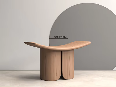 Modern Wooden Stool With Curved Top And Cylindrical Legs In Contemporary Design 3d model