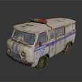 Vintage White Ambulance With Blue Stripes Red And Blue Lights Rusty Body And Number 02