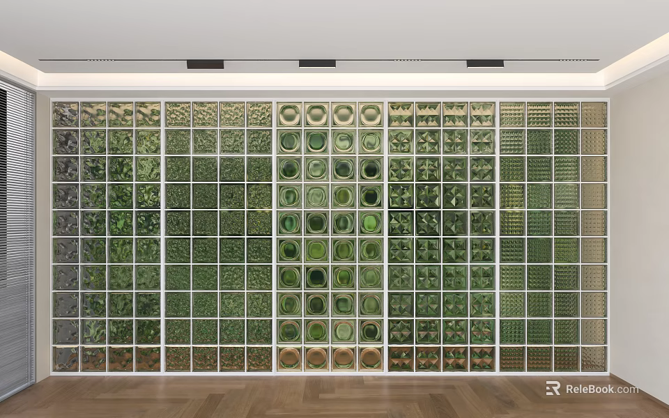 Modern Indoor Green Plant Wall With Grid Panel Design And Decorative Plants 3d model 