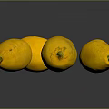 Four Fresh Yellow Lemons On Shiny Dark Surface With Reflections And Natural Texture