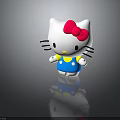 Cute Hello Kitty Doll With White Head Pink Bow Yellow Collar And Blue Overalls