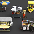 Colorful Street Food Carts And Stalls With Umbrellas And Various Foods