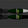 Two Green Military Bombs With Yellow Text Labels And Metal Tips Weapon Design
