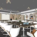 Modern Conference Room Interior With Long Table White Brown Chairs And Pendant Lights